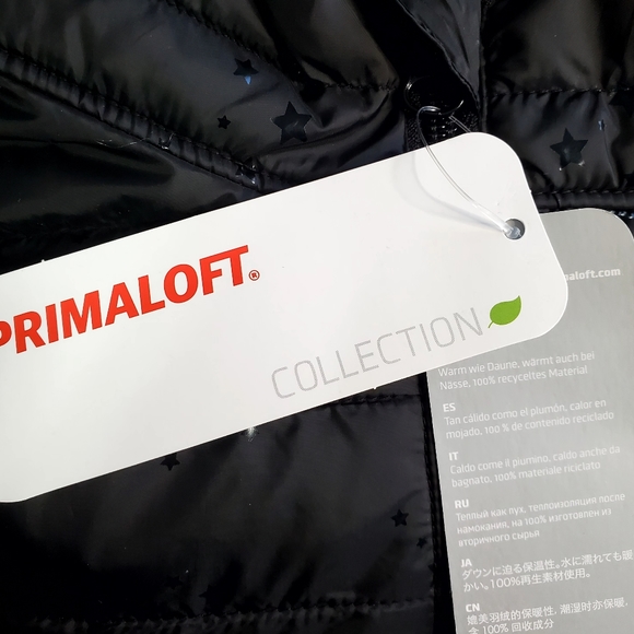 GAP gender neutral PrimaLoft  black on black stars puffer jacket Size 6-7 - Picture 9 of 10